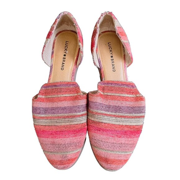 LUCKY BRAND Jinree D'Orsay Ballet Flat Burgundy Macaylah Stripe SZ 10 M - Picture 1 of 5